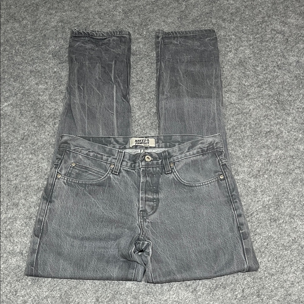 Naked & Famous Denim Slim Straight Jeans in Washed Gray